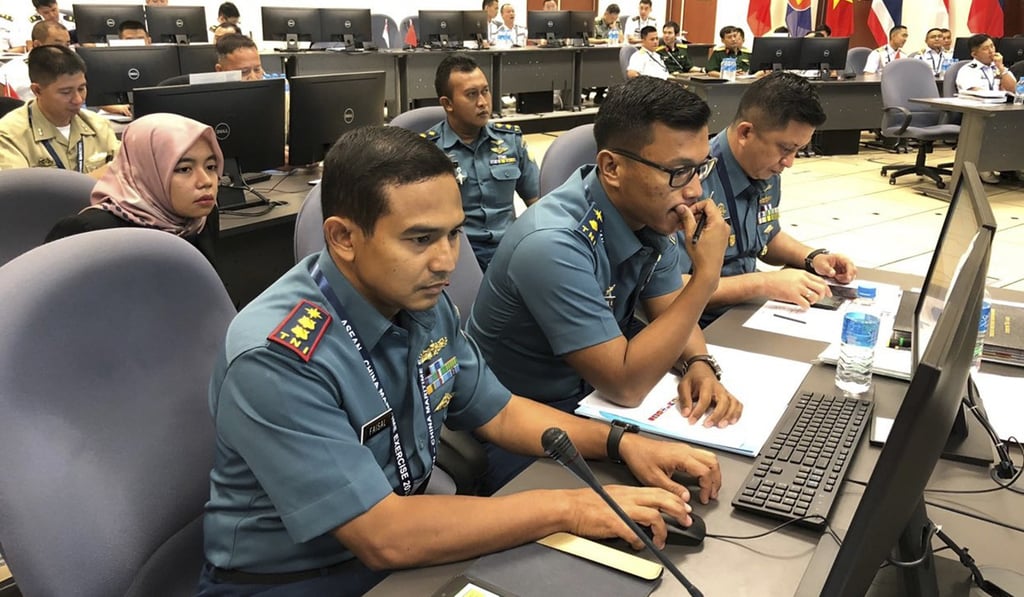 Indonesian naval officials at an Asean-China computer-simulated drill in Singapore in August. Photo: AP
