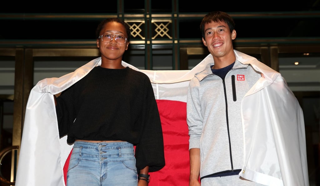 Semi-finalists Naomi Osaka and Kei Nishikori outside the Kitano Hotel. Photo: AFP