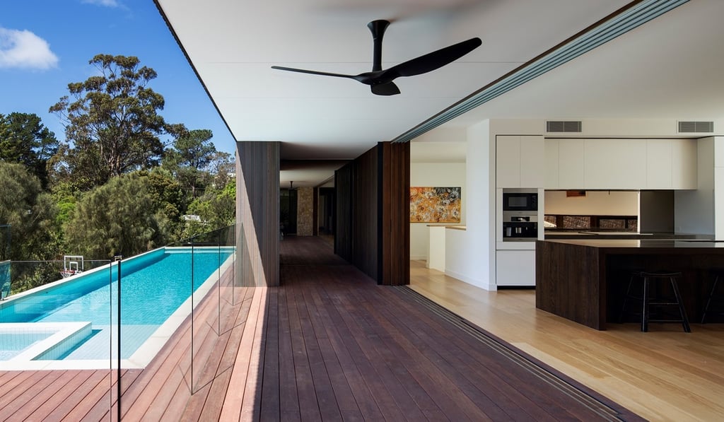 One of the Haiku Outdoor range of ceiling fans by Big Ass Fans, which features an intuitive remote control.