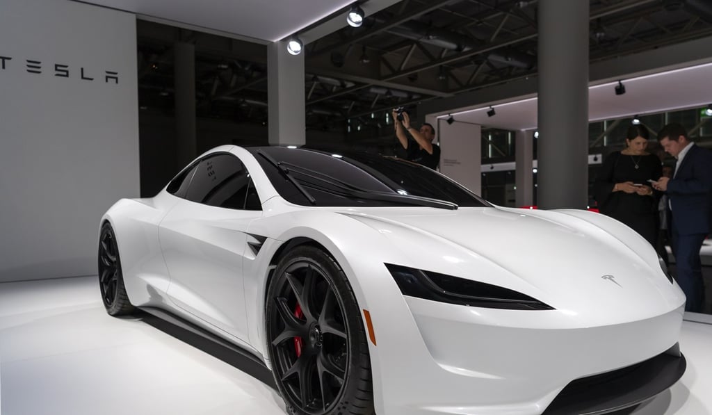 A Tesla Roadster on display at the Grand Basel car show in Basel, Switzerland on Wednesday. Photo: EPA-EFE A Tesla Roadster on display at the Grand Basel car show in Basel, Switzerland on Wednesday. Photo: EPA-EFE