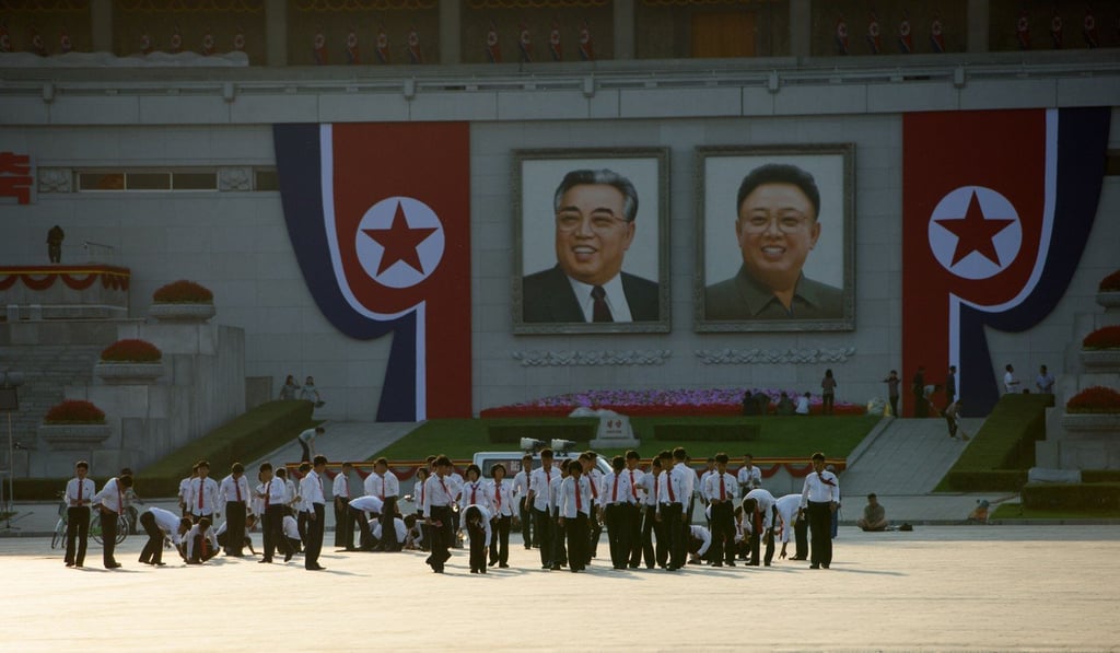 Students gather for rehearsals in Kim Il-sung Square on Thursday. Photo: AFP