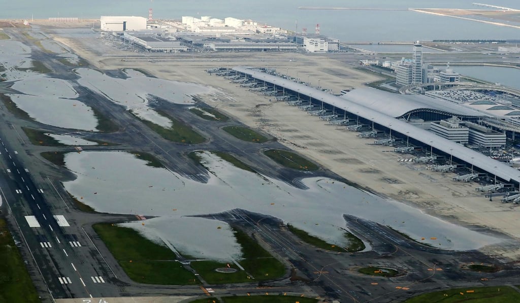 The flooded Kansai airport after Typhoon Jebi. Photo: AFP The flooded Kansai airport after Typhoon Jebi. Photo: AFP