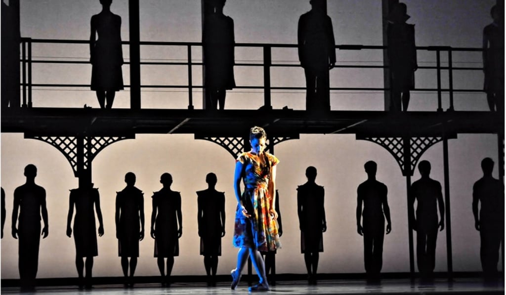 The stark set of ‘The Handmaid’s Tale’ production, including a towering steel gallery and staircase, helps to evoke the controlled, divided world described in the Margaret Atwood’s source novel of the same name. Photo: Vince Phakala The stark set of ‘The Handmaid’s Tale’ production, including a towering steel gallery and staircase, helps to evoke the controlled, divided world described in the Margaret Atwood’s source novel of the same name. Photo: Vince Phakala