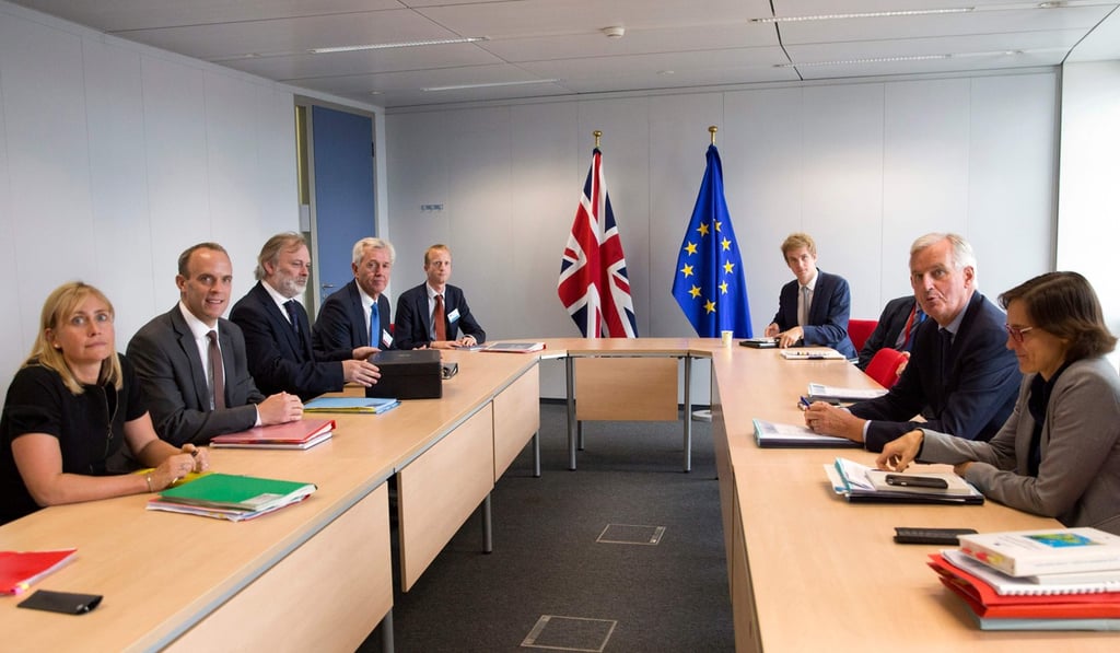 Britain’s Brexit minister Dominic Raab (second from left) and EU Brexit negotiator Michel Barnier (second from right) before a meeting at EU headquarters in Brussels on September 6, 2018. Photo: AFP