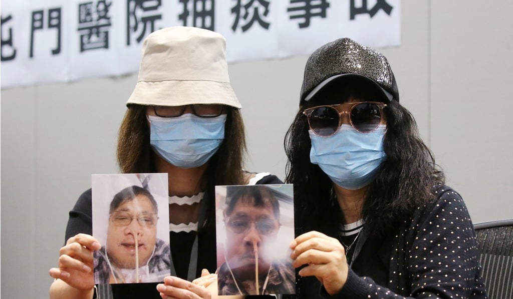 The daughter (left) and wife of a 61-year-old who died at Tuen Mun Hospital after undergoing an unsupervised procedure performed by a nursing student, have demanded that the hospital review its management system. Photo: Dickson Lee