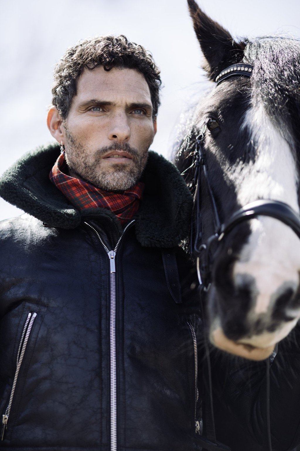 Dior Homme, jacket, HK$48,000; Barbour, scarf, HK$1,965; Rachel Entwistle, earring, price on request