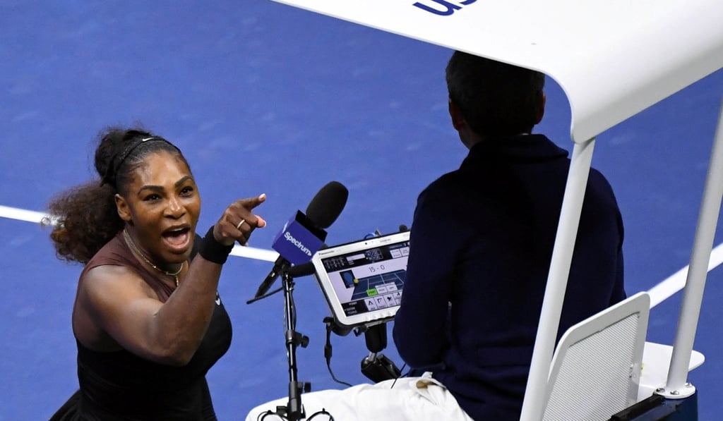 Williams yells at chair umpire Ramos. Photo: USA TODAY
