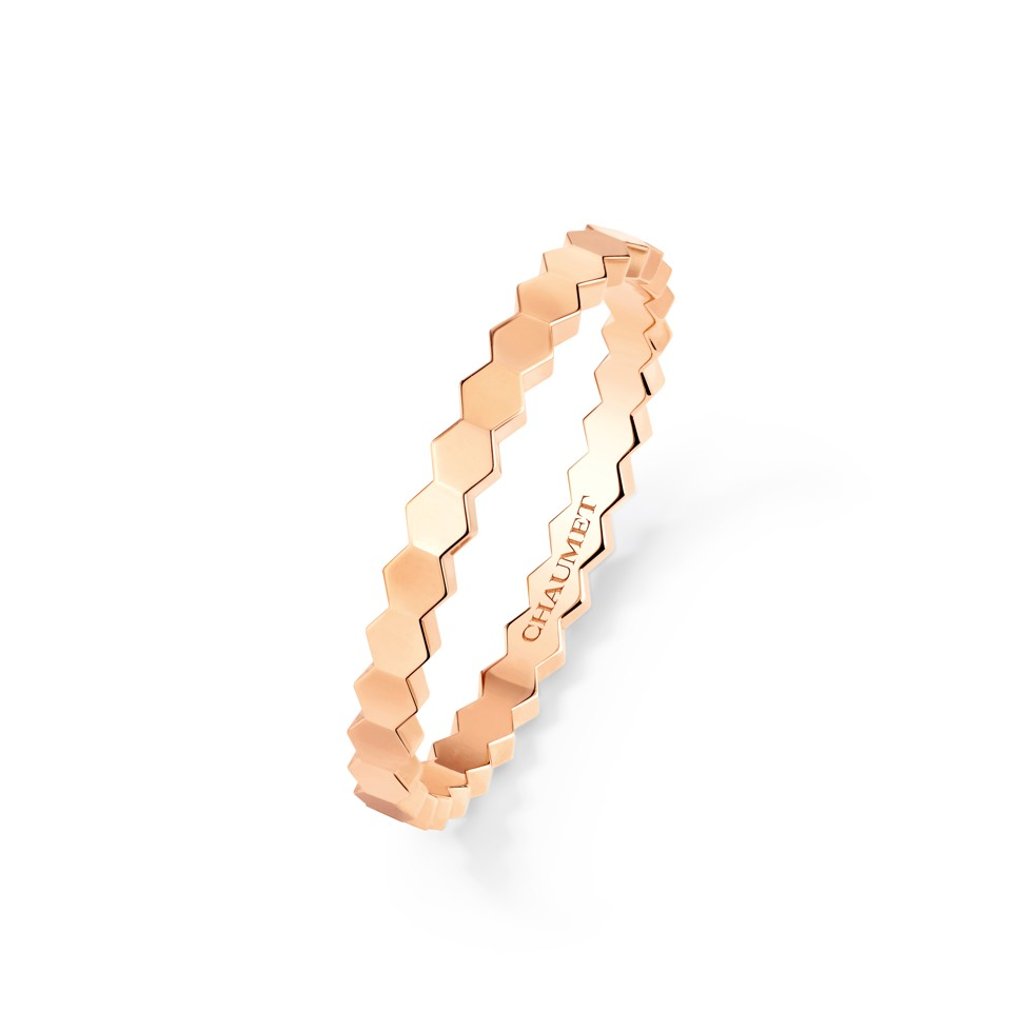 Chaumet. With a stackable honeycomb design, the Bee My Love ring in 18ct pink gold is a symbol of honeybees which represent loyalty and hard work, HK$6,800