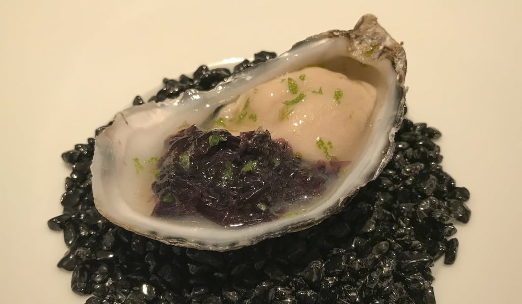 French oyster with tabon tabon vinegar, gamet and kabayawa oil by Navarra. Photo: Bernice Chan