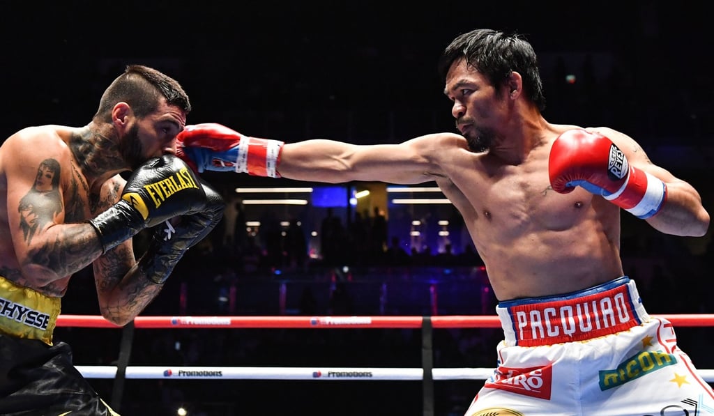 Pacquiao lands a jab on Matthysse. Photo: AFP