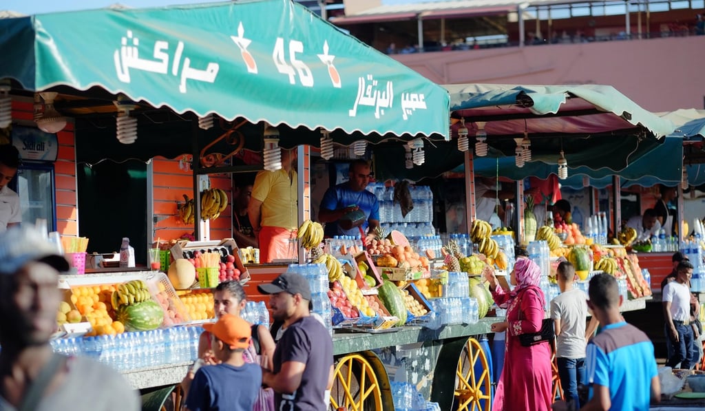 Jemaa el-Fnaa, Mararakesh’s vibrant central square, where stallholders sell a variety of food and drinks. Photo: Alamy