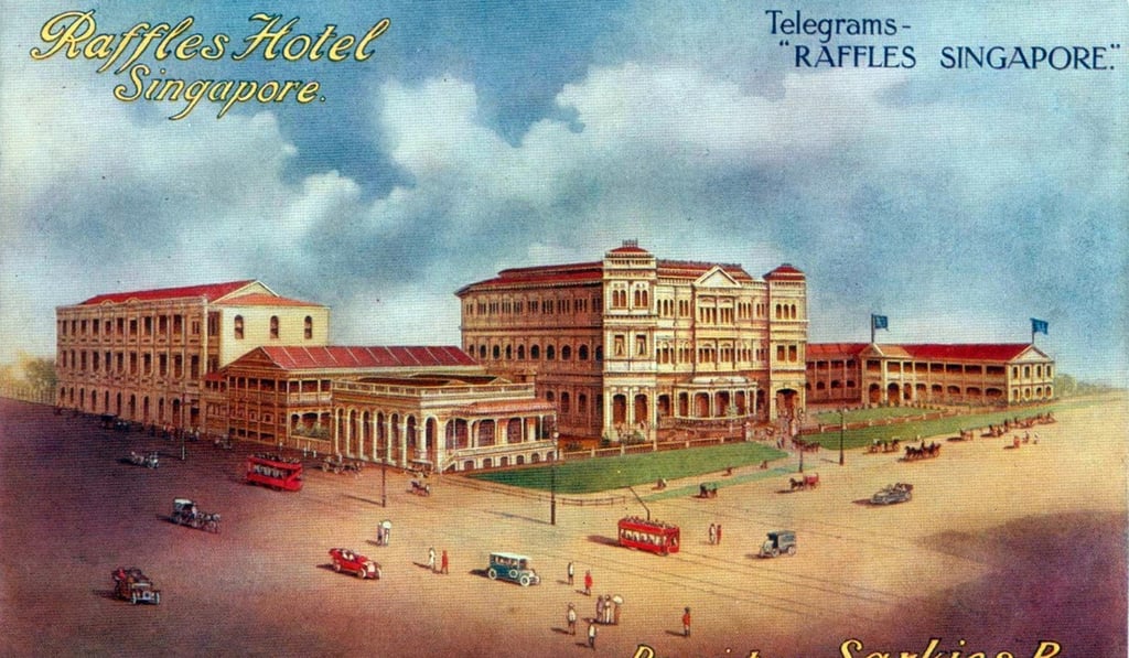 A postcard of Raffles Hotel in Singapore, circa 1920s.