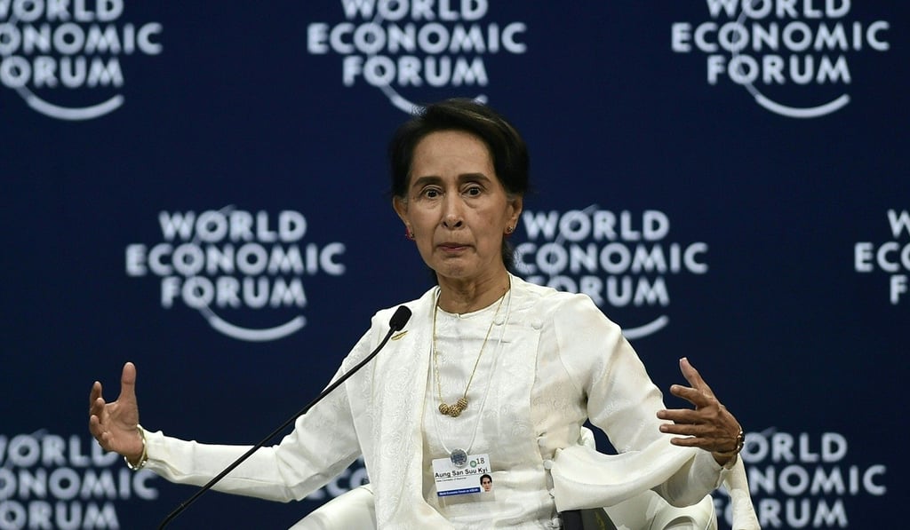 Myanmar State Counsellor Aung San Suu Kyi speaking at the World Economic Forum in Hanoi on September 13, 2018. Photo: AFP Myanmar State Counsellor Aung San Suu Kyi speaking at the World Economic Forum in Hanoi on September 13, 2018. Photo: AFP