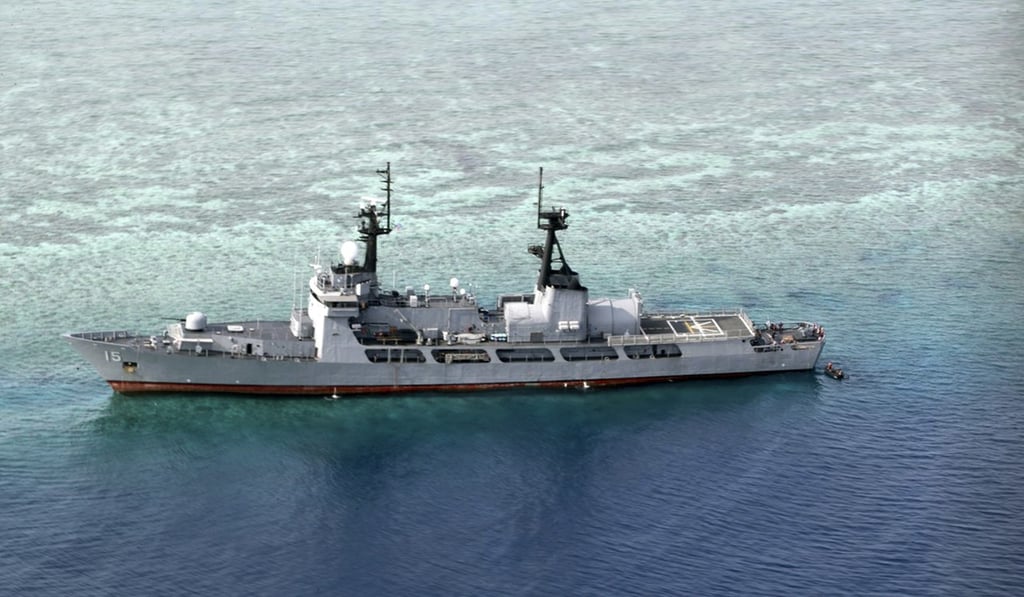 The Philippine navy frigate the BRP Gregorio del Pilar after it ran aground during a routine patrol in the vicinity of Half Moon Shoal in the South China Sea on August 29. Photo: Armed Forces of the Philippines via AP