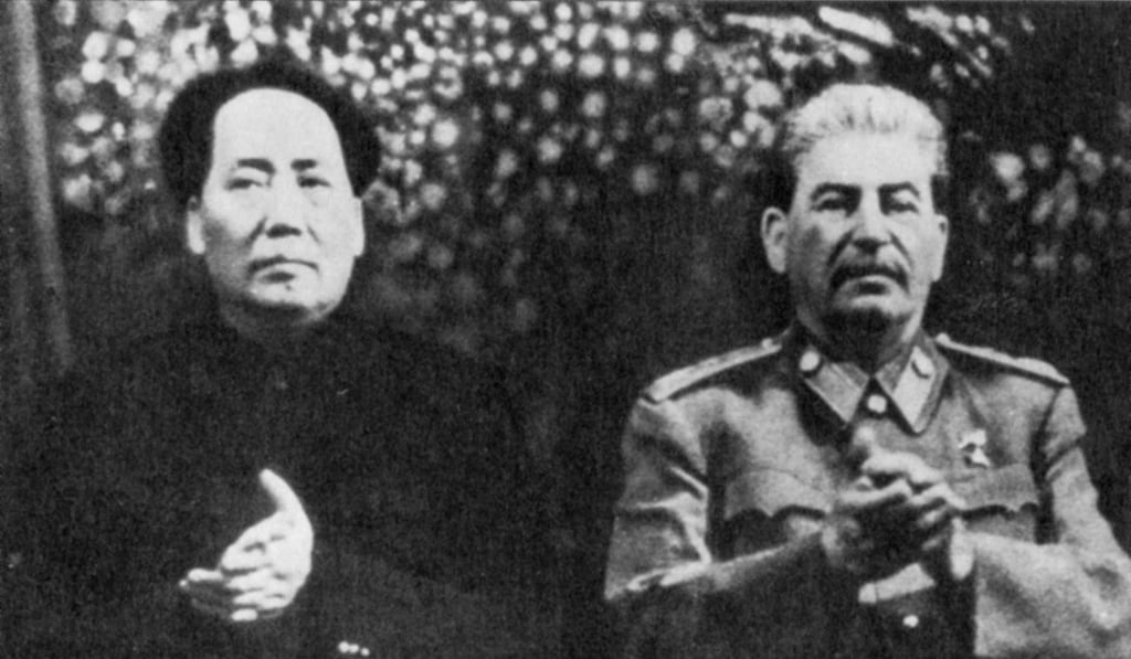 Chinese leader Mao Zedong with Soviet Union leader Josef Stalin, during Mao’s trip to the USSR from December 1949 to February 1950. Photo: Supplied