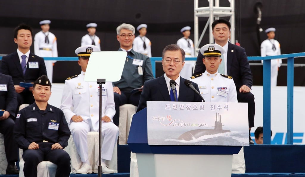 South Korean President Moon Jae-in at the launch ceremony. Photo: EPA South Korean President Moon Jae-in at the launch ceremony. Photo: EPA