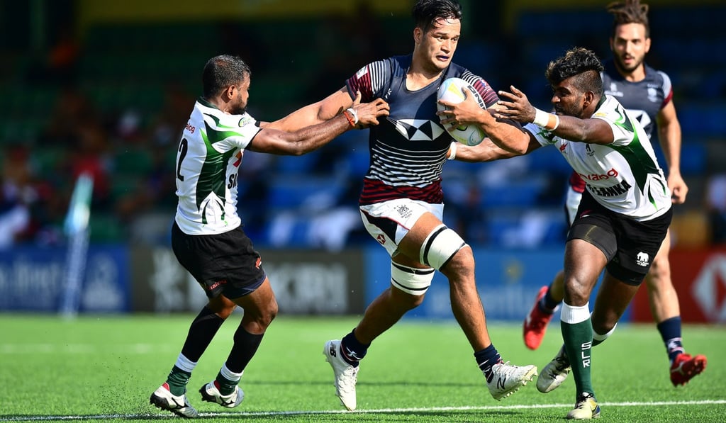 Hong Kong’s Michael Coverdale finds a gap against Sri Lanka in the semi-final.