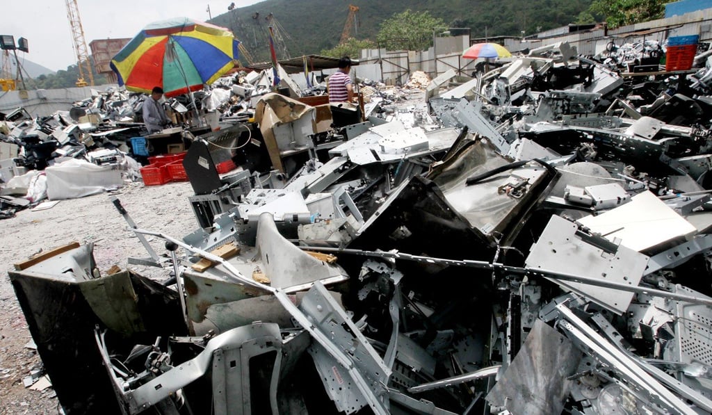 Open-air storage areas for electronic waste at Ping Che, Ta Kwu Ling in the New Territories. Photo: David Wong