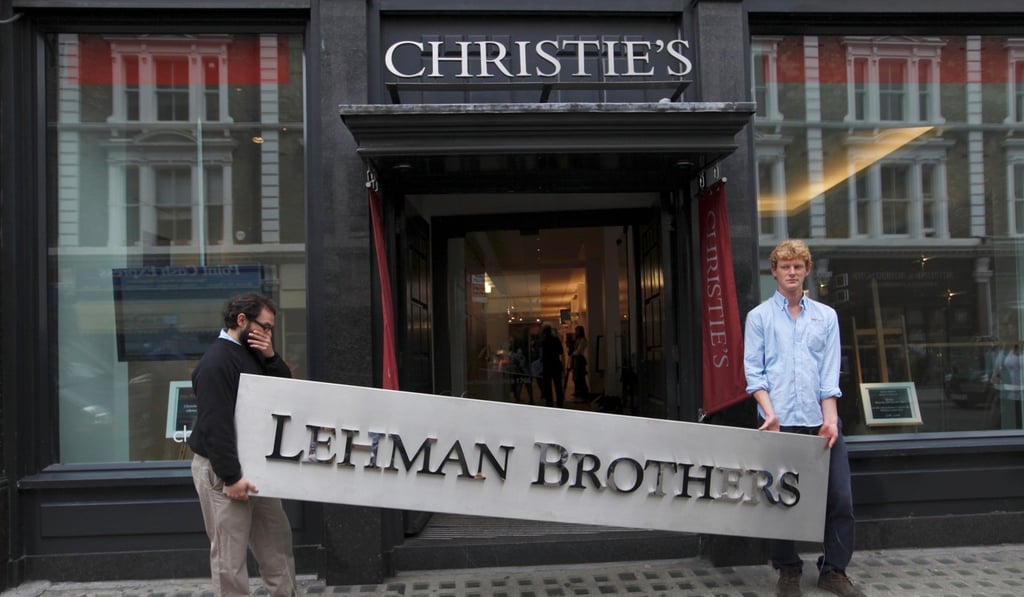 A metal plate that once hung at Lehman Brothers was sold for £42,050 (US$55,000) at a Christie’s auction in 2010. Photo: Reuters