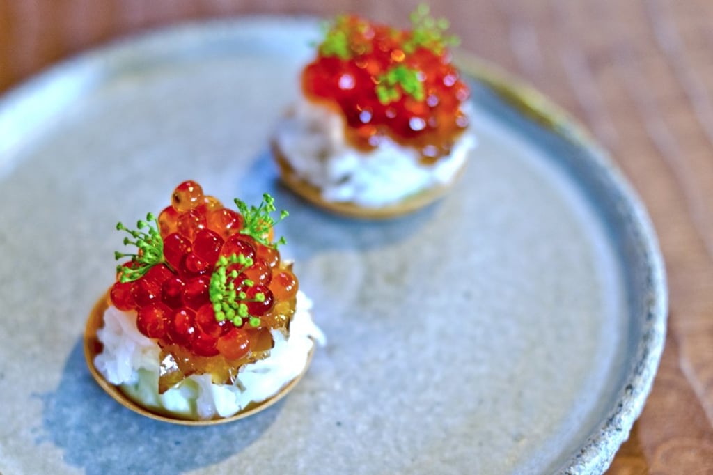 Beer cooked king crab trout roe from Frantzén.