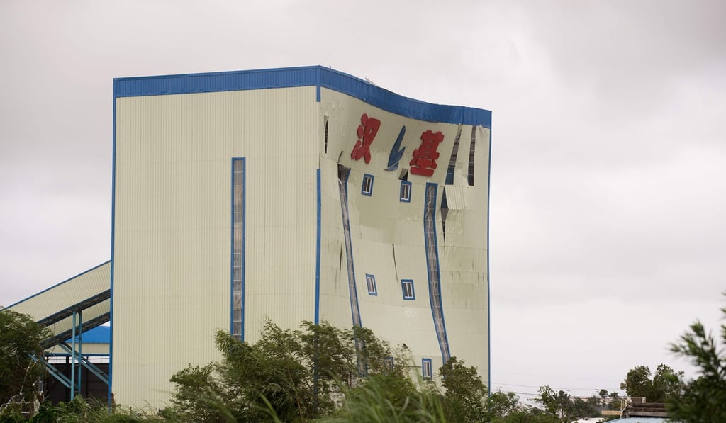 A factory damaged by the typhoon in Zhuhai, Guangdong province. Photo: AFP A factory damaged by the typhoon in Zhuhai, Guangdong province. Photo: AFP