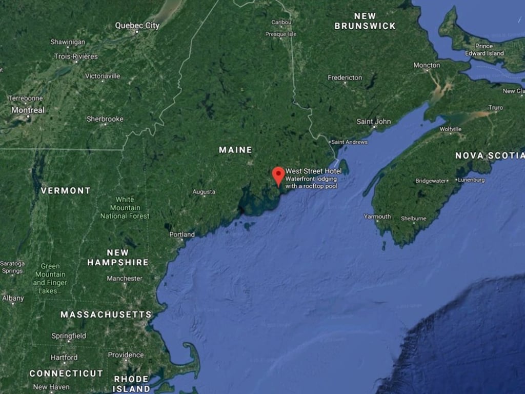 West Street Hotel is in Bar Harbor on Mount Desert Island, in Maine, just over 100 miles from Canada. Image: Google Maps West Street Hotel is in Bar Harbor on Mount Desert Island, in Maine, just over 100 miles from Canada. Image: Google Maps