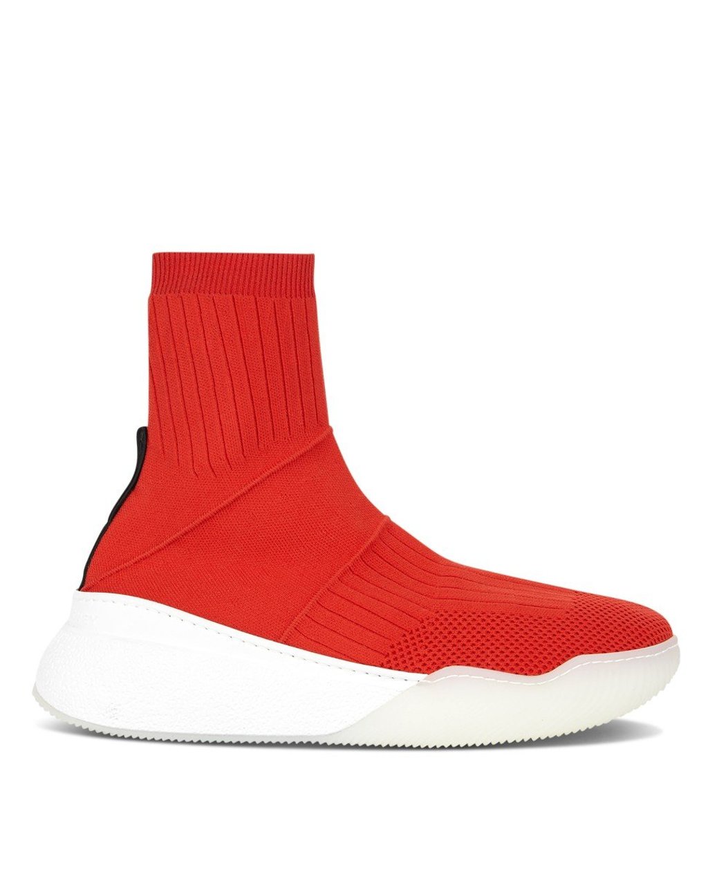 Stella McCartney. It took 18 months to design the Loop Sneakers in an effort to reduce the use of glue in fashion. The eco-friendly trainers have a sock boot look with a black strap at the heel, HK$5,700