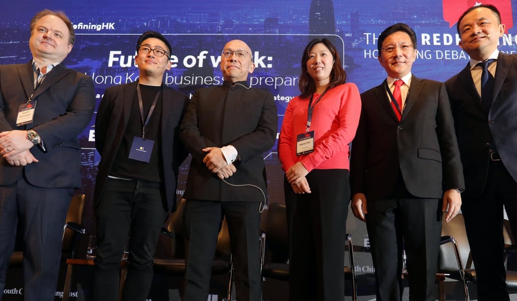 (From left) Gareth Nicholson, senior news editor, South China Morning Post; Ray Yuen, principal China regional workplace design leader, Woods Bagot; Tony Wong, director of workplace resources, Asia-Pacific, Japan and China, Cisco Systems; Maria Hui, director, human resources,Hong Kong, Microsoft; Herbert Vongpusanachai, senior vice-president, managing director, Hong Kong and Macau, DHL Express; and Michael Wong, talent leader, Greater China, EY. Photo: Xiaomei Chen