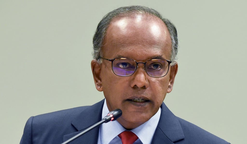 Singapore’s Minister of Law Kasiviswanathan Shanmugam speaking at the press conference on September 20, 2018. Photo: AFP