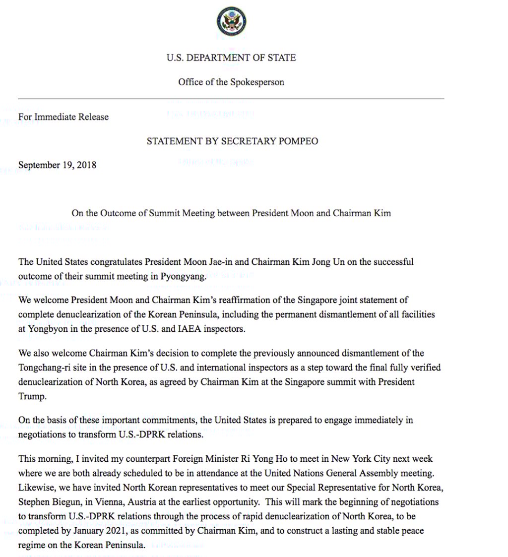 A copy of the statement issued by US Secretary of State Mike Pompeo on Wednesday. Photo: US Department of State A copy of the statement issued by US Secretary of State Mike Pompeo on Wednesday. Photo: US Department of State