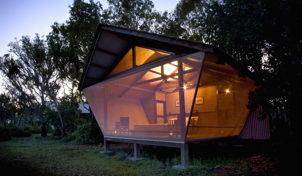 Bamurru Plains’ bungalows boast 270-degree views of the flora and fauna of the floodplain, but only one solid wall. Picture: Archie Sartracom Bamurru Plains’ bungalows boast 270-degree views of the flora and fauna of the floodplain, but only one solid wall. Picture: Archie Sartracom