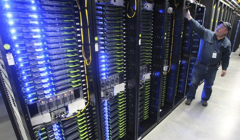 The computer servers that store users' photos and other data, at the Facebook site in Prineville, Oregon. Photo: AP