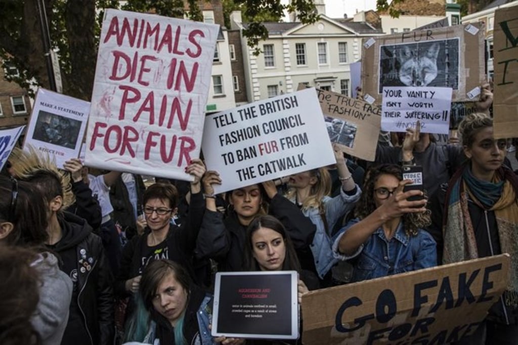 Animal rights activists staging a protest against the use of fur before the Burberry fashion show at London Fashion Week this month.