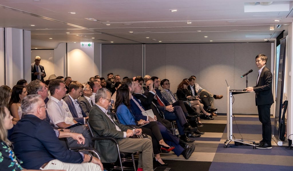 Hong Kong Commissioner for Sport Yeung Tak-keung speaks at the report’s launch and presents details of the government’s new HK$500 million ‘matching scheme’. Photo: Ike Li Hong Kong Commissioner for Sport Yeung Tak-keung speaks at the report’s launch and presents details of the government’s new HK$500 million ‘matching scheme’. Photo: Ike Li