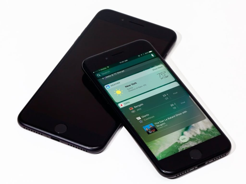 The entry-level iPhone 7 (pictured overlaying an iPhone 7 Plus), at less than half the price of the new iPhone XS, represents great value for money. Photo: Business Insider