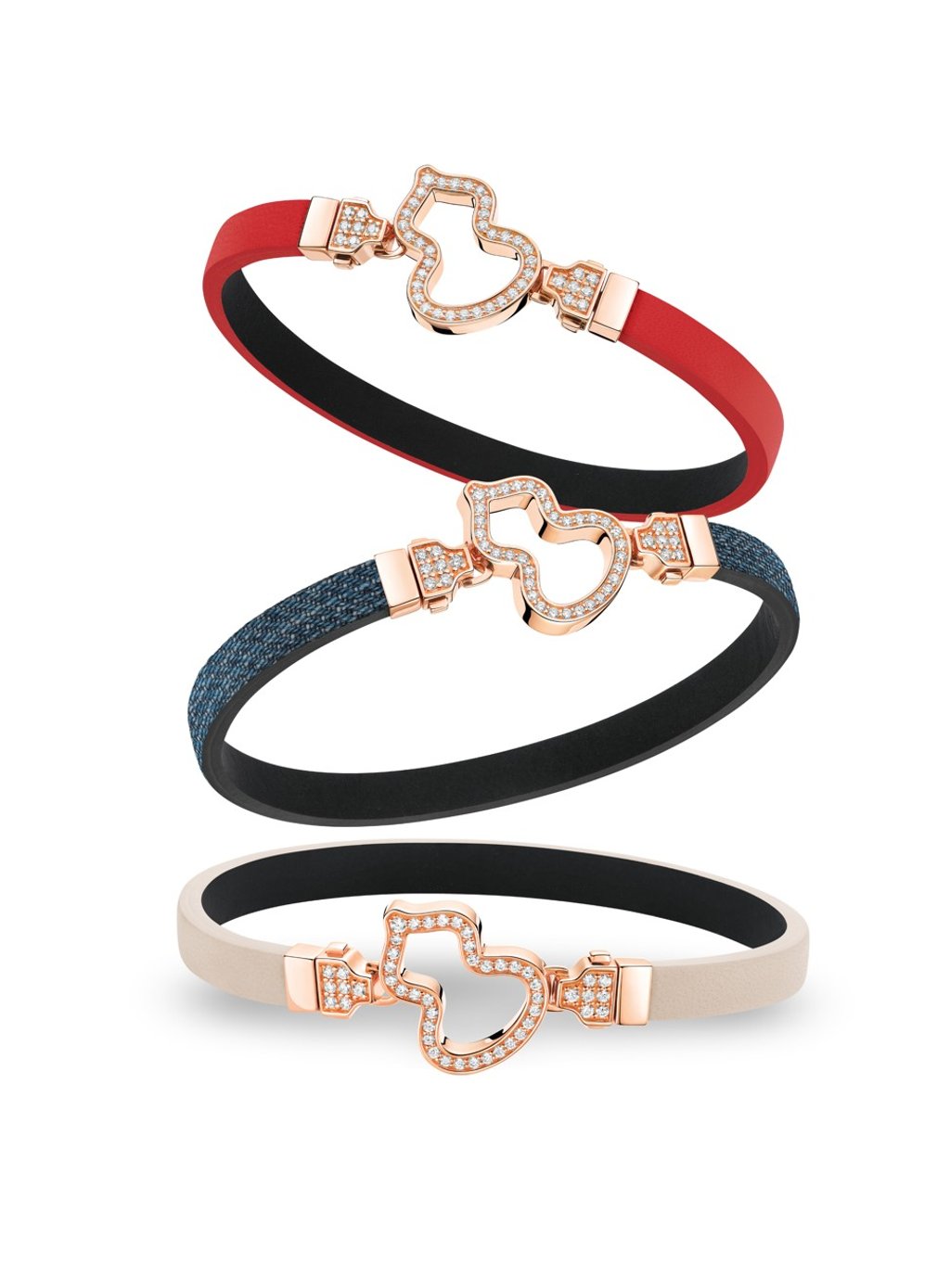 Qeelin’s new Wulu bracelet comes with interchangeable straps, including denim.