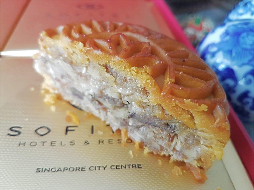 Sofitel Singapore City Centre's foie gras, truffle oil and mixed nuts mooncake is probably the most original and surprising baked skin flavour of 2018. Photo: Cedric Tan