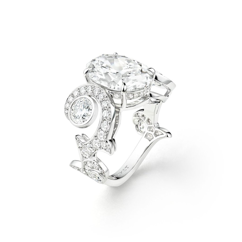 Chaumet Valses d’hiver white gold ring, with oval cut 5.18ct diamond and brilliant cut diamonds