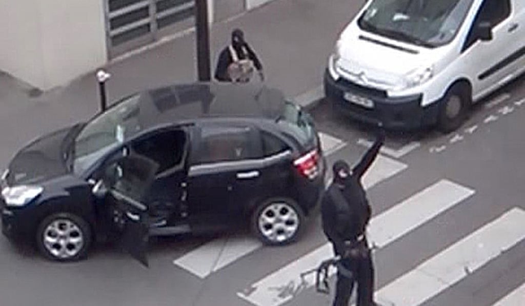 Still from a video of two gunmen who attacked the offices of French newspaper Charlie Hebdo in Paris in January, 2015. Photo: Reuters
