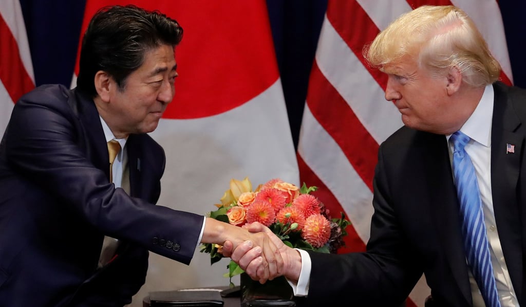 US President Donald Trump and Japan's prime minister, Shinzo Abe, on the sidelines of the UN General Assembly. Photo: Reuters