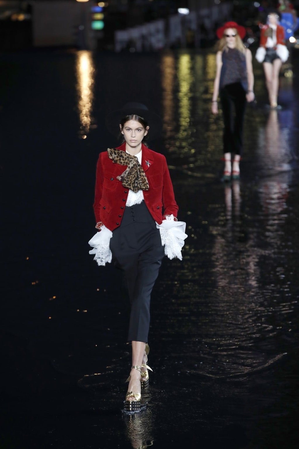 Watched by her mother Cindy Crawford in the front row, model Kaia Gerber wears a creation for the collection. Photo: AP