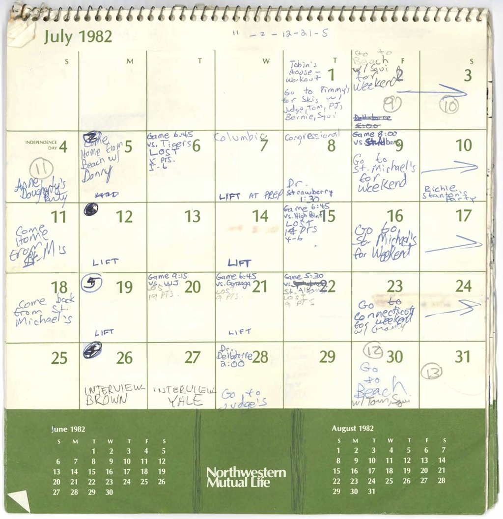 Brett Kavanaugh's calendar, from the Summer of 1982. Photo: AP Brett Kavanaugh's calendar, from the Summer of 1982. Photo: AP