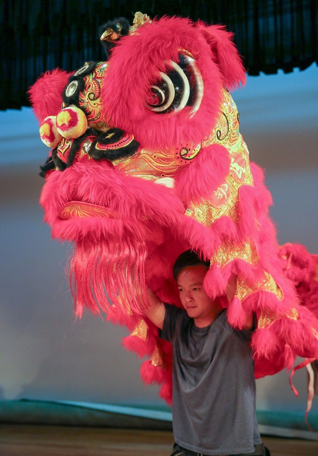 A lion dance practitioner from Kwok's Kung Fu & Dragon Lion Dance Team, which has teamed up with Hong Kong choreographer Daniel Yeung in experimental performances that combine lion dance with contemporary dance.
