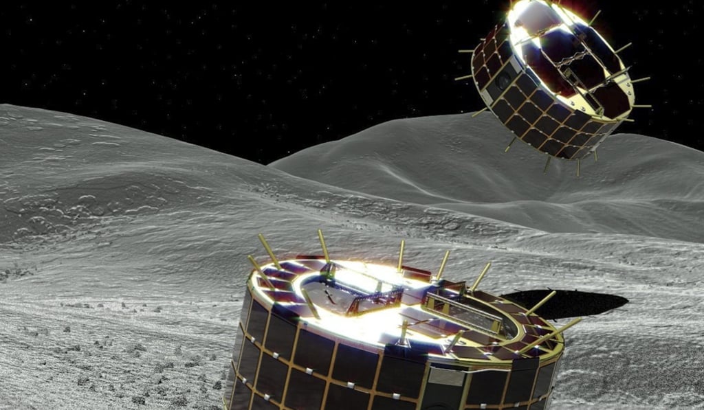 A computer graphic image showing the two robotic rovers on asteroid Ryugu. Photo: AP
