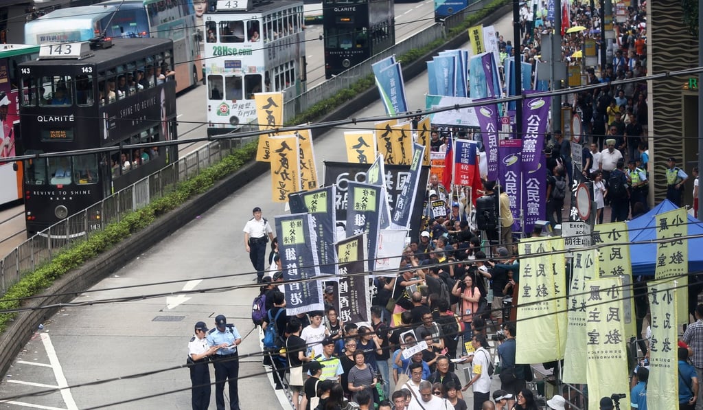 Members from various pro-democratic groups protests on National Day in Causeway Bay. Photo: Edmond So