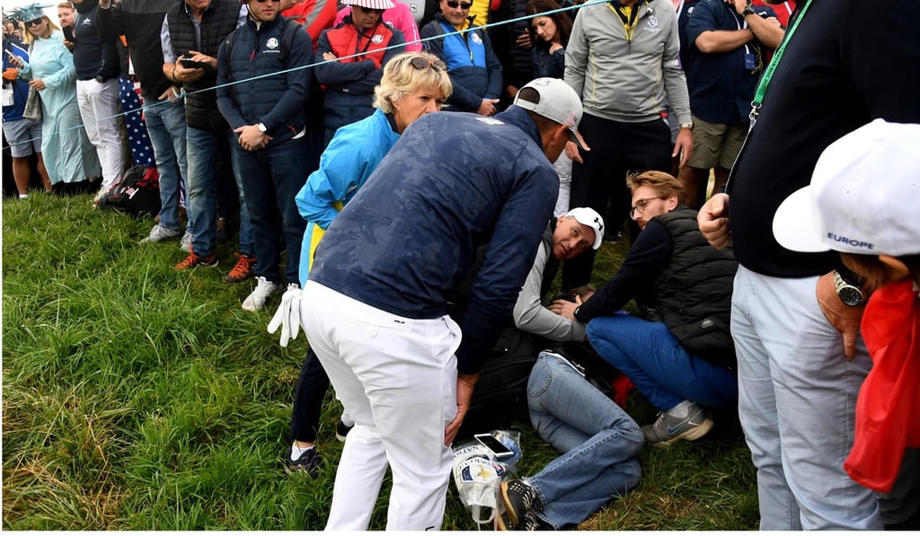 Brooks Koepka apologises to Corine Remande. Photo: AFP Brooks Koepka apologises to Corine Remande. Photo: AFP