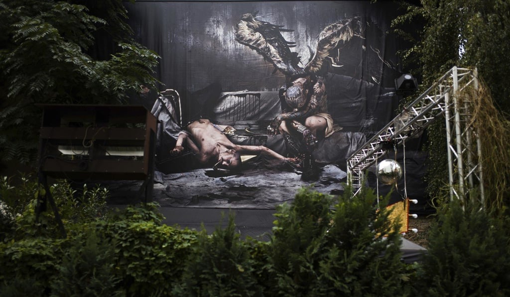 A mural over an entrance to the building on October 4, 2018. Photo: AP