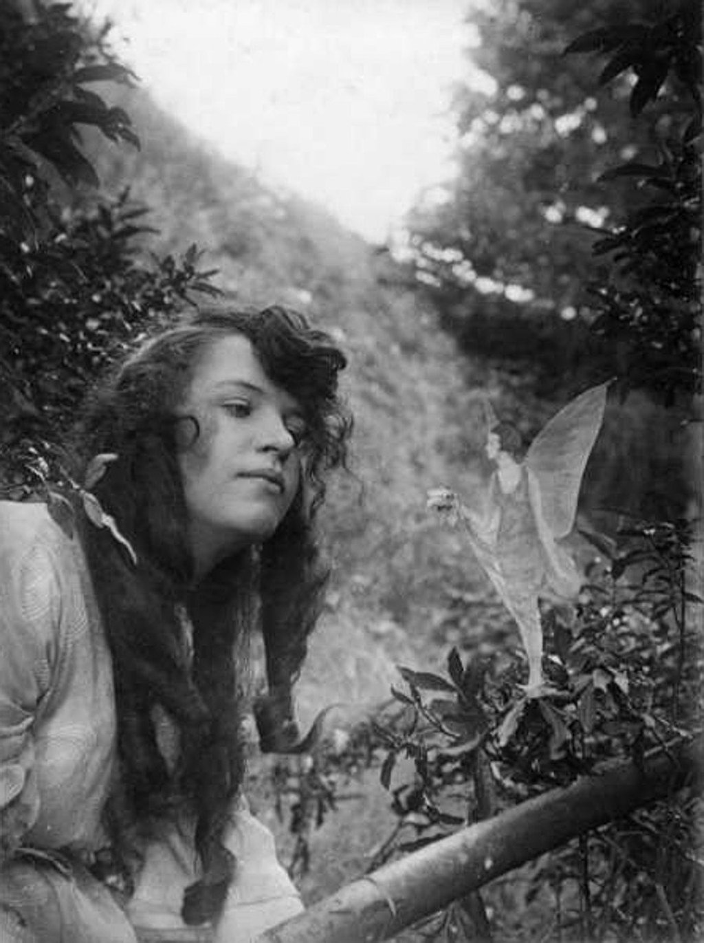 The fourth of the five Cottingley Fairies photographs.