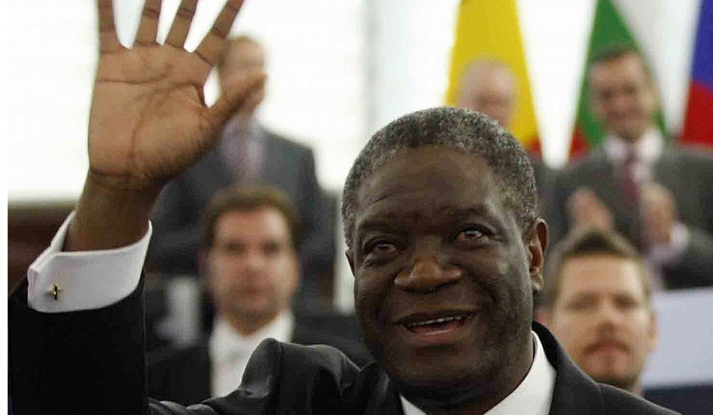 Denis Mukwege getting the Sakharov Prize at the European Parliament in Strasbourg. Photo: AP