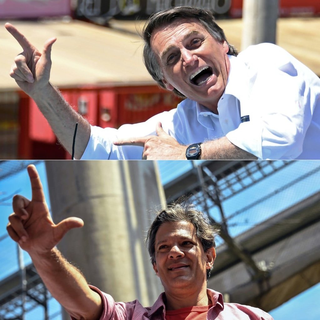 Brazilian presidential candidates Jair Bolsonaro, top, for the Social Liberal Party and Fernando Haddad, for the Workers Party. Photo: AFP
